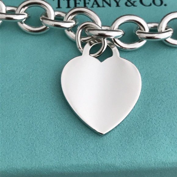 16" Tiffany & Co Sterling Silver  Blank Heart Tag Necklace with Blue Box - Picture 6 of 7